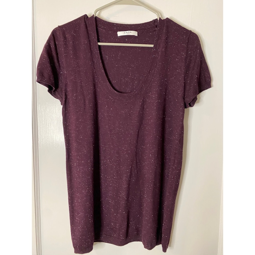 Zapa Paris Women's Plum Purple Metallic Sparkle Knit Top Size 2